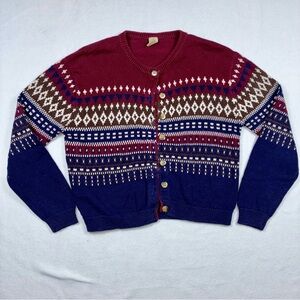 Vintage 90s County Seat Cardigan Medium Fair Isle Multicolor Cottagecore Cozy